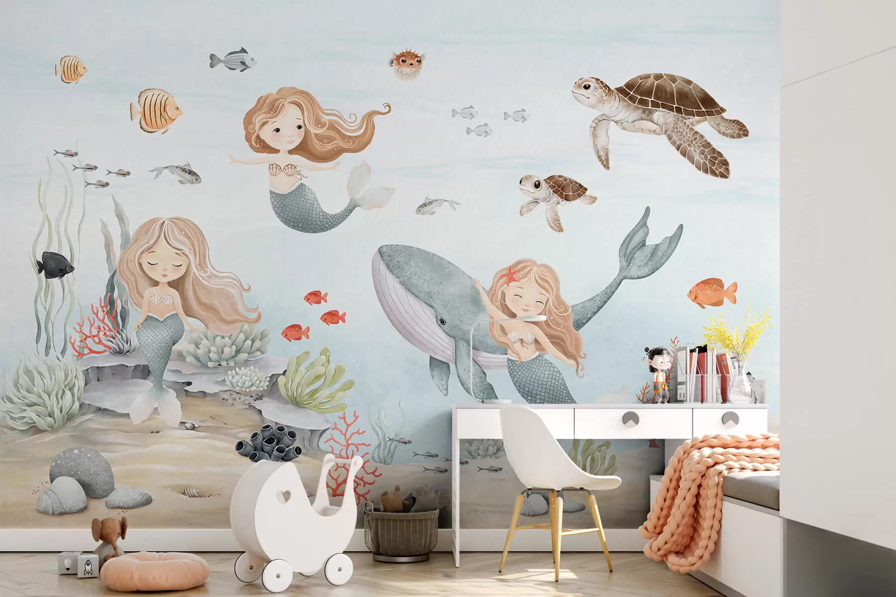 Papier peint Monde sous-marin avec sirènes et poissons w04166