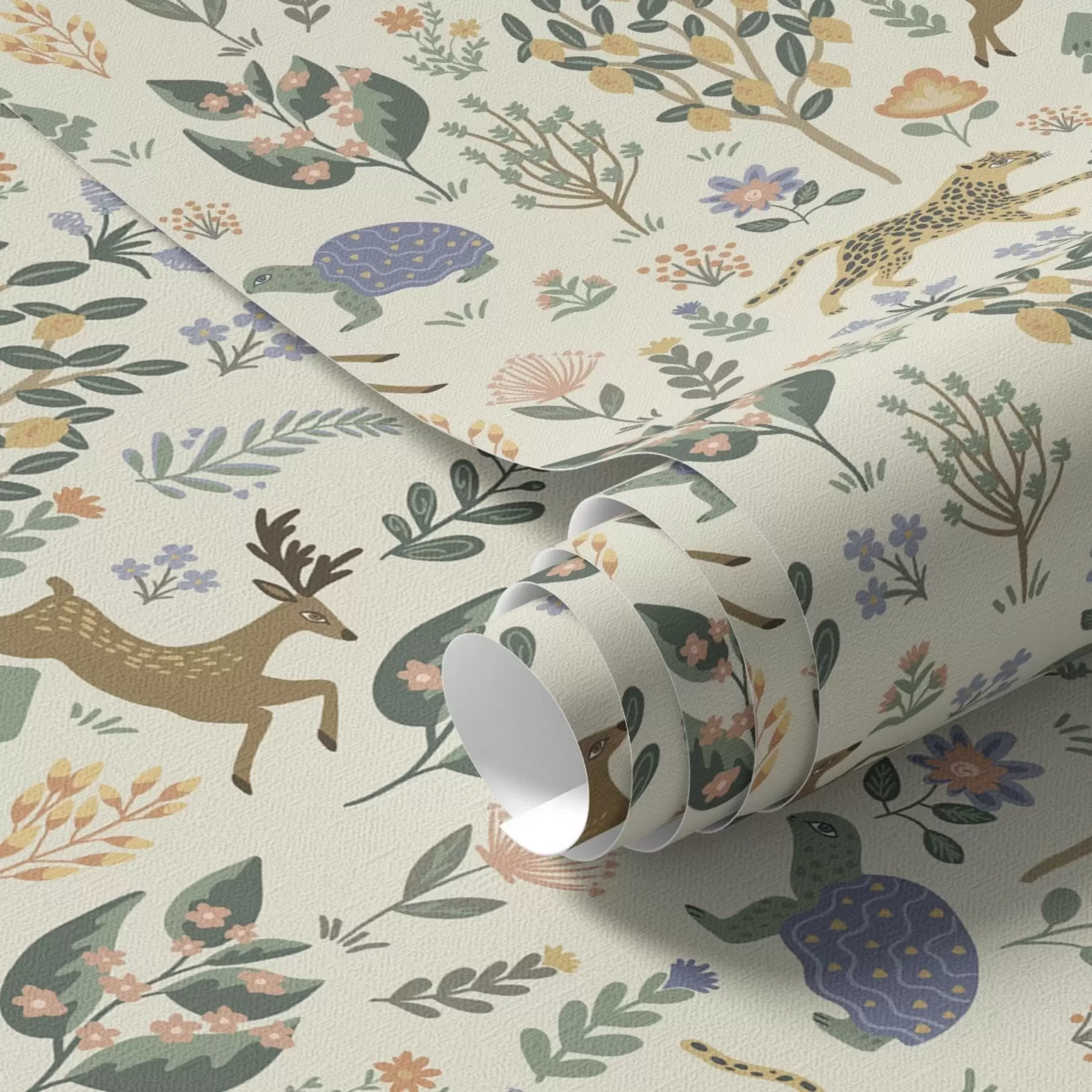 Papier peint Illustration rétro avec des léopards, des arbres et des cerfs a00184