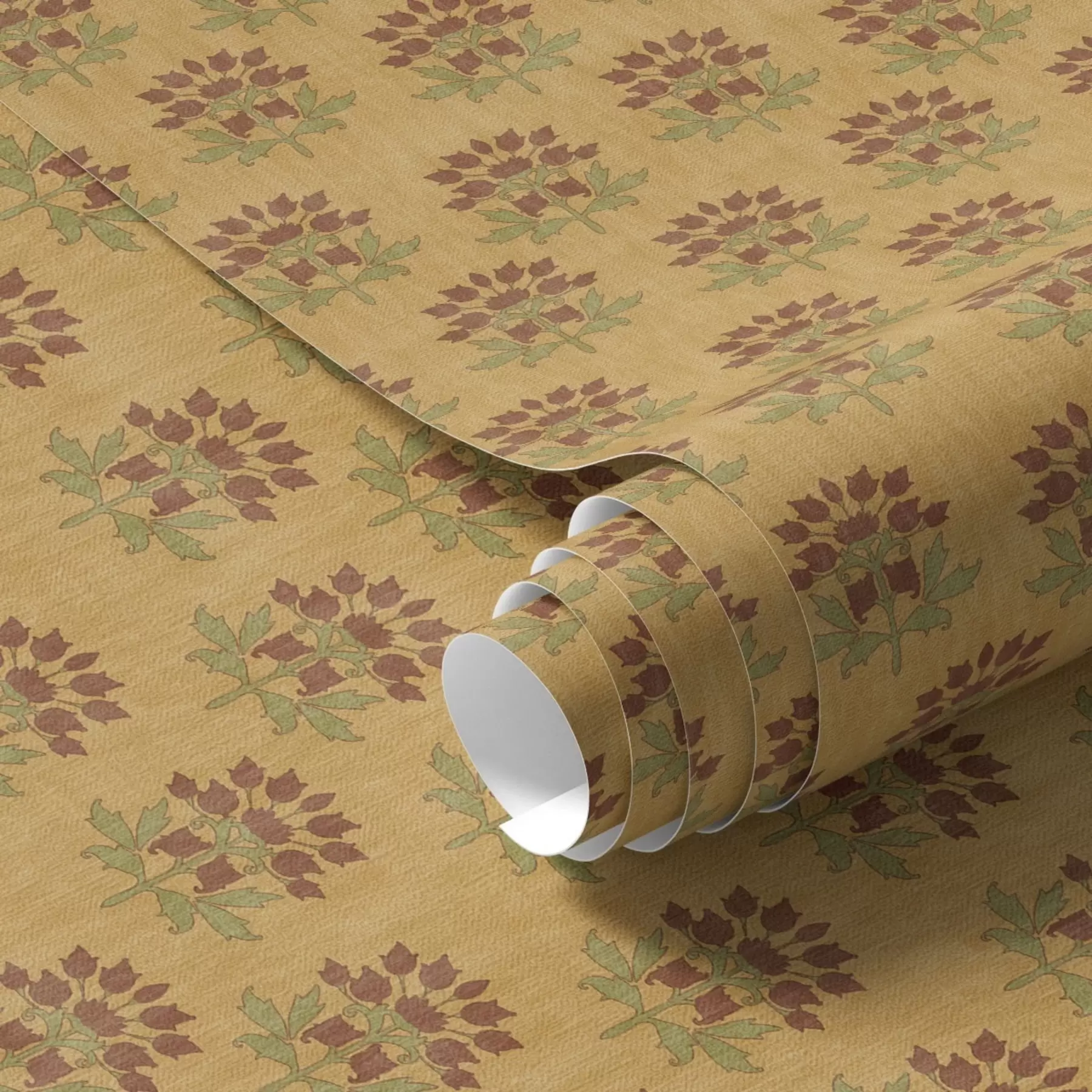 Papier peint Motif floral rétro avec lotus sur fond jaune a00238