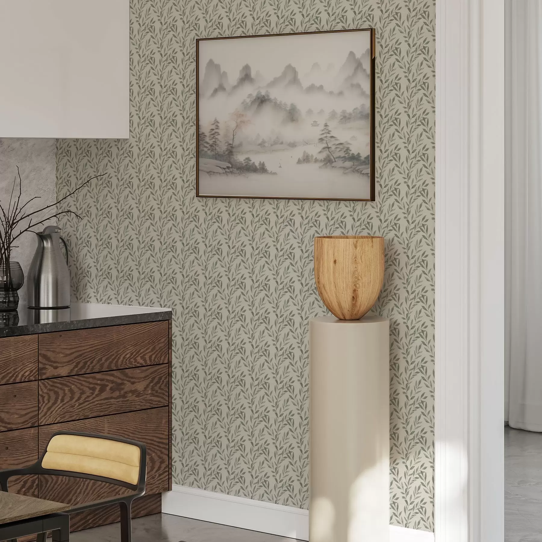 Papier peint Branches d'olivier sur fond clair a00243