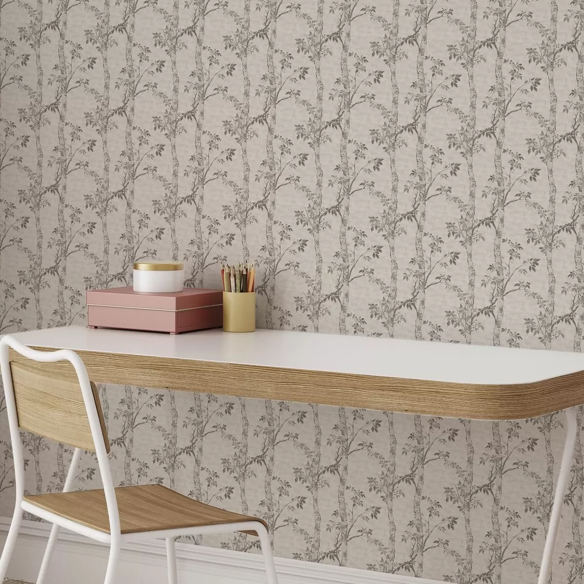 Papier peint Branches de bouleau avec feuilles, fond texturé a00257v1