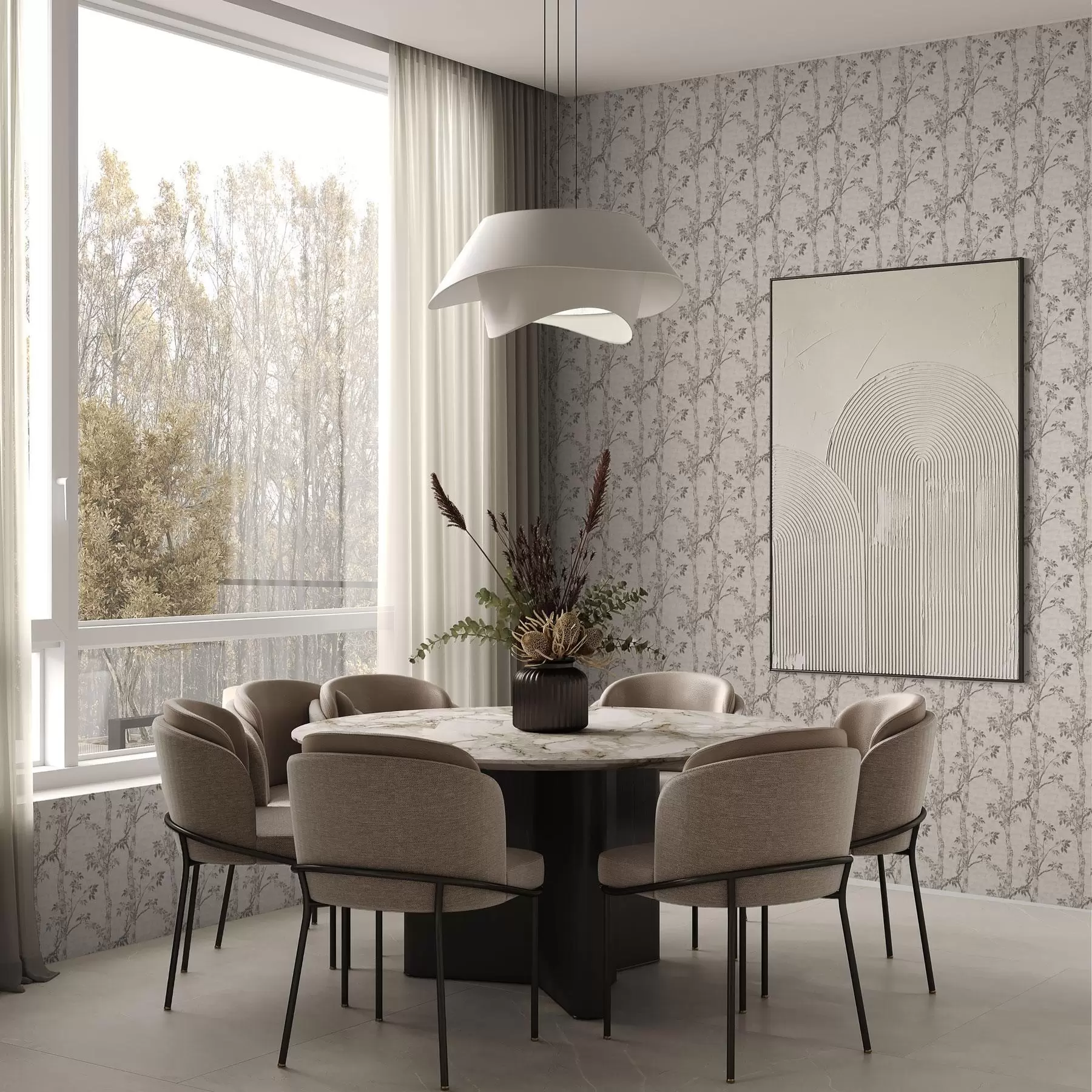 Papier peint Branches de bouleau avec feuilles, fond texturé a00257v1