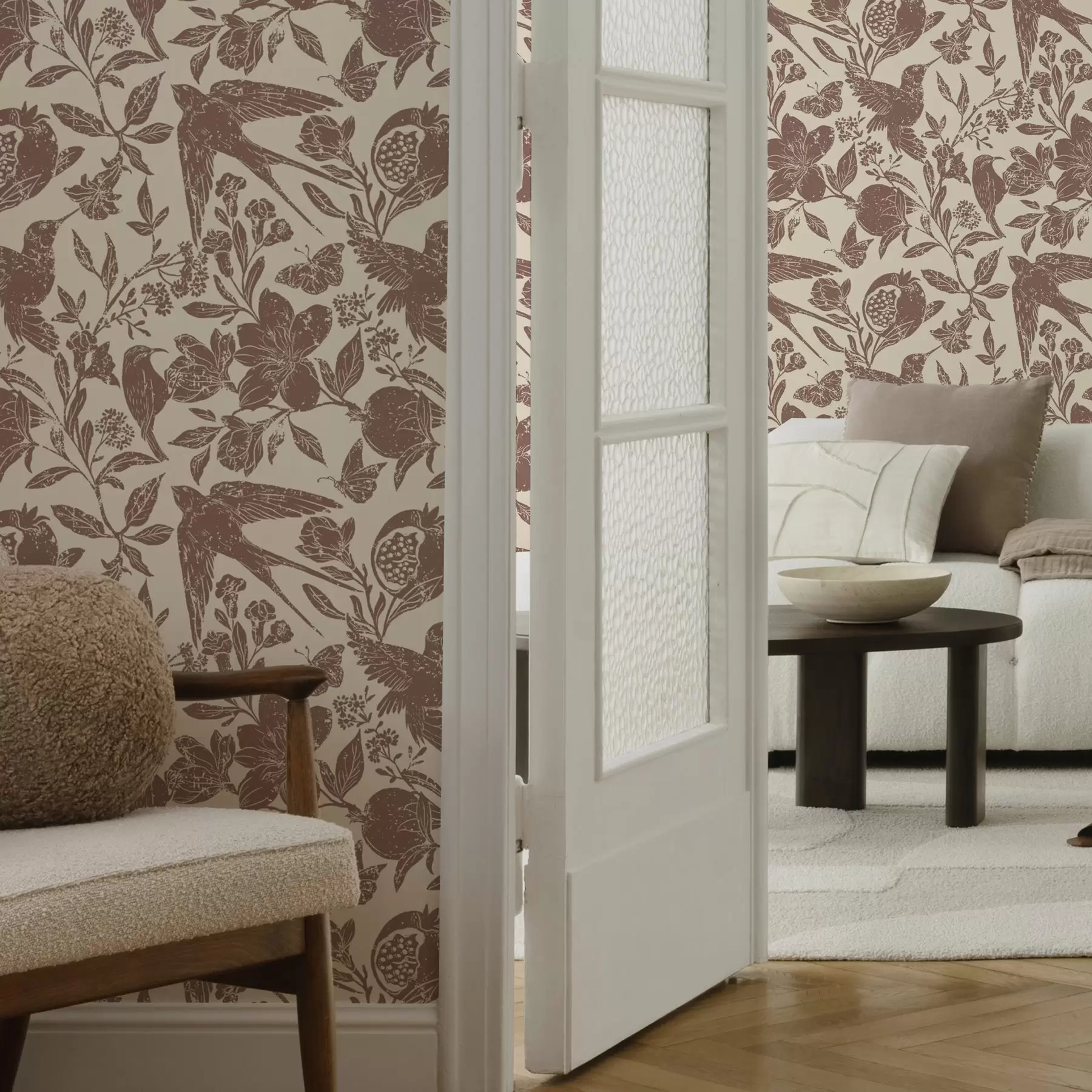Papier peint Oiseaux, grenades et fleurs en style vintage a00263