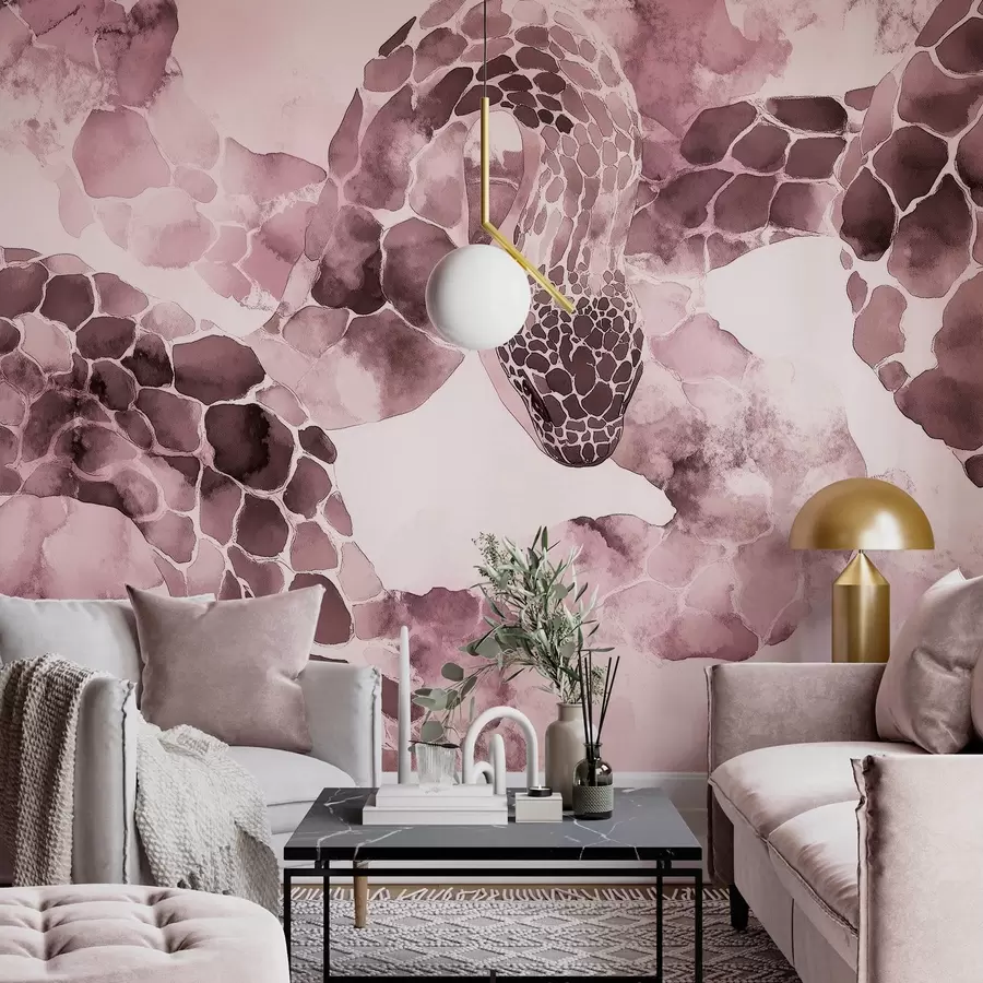 Papier peint Silhouette de serpent, style aquarelle, couleurs bordeaux w04113v1