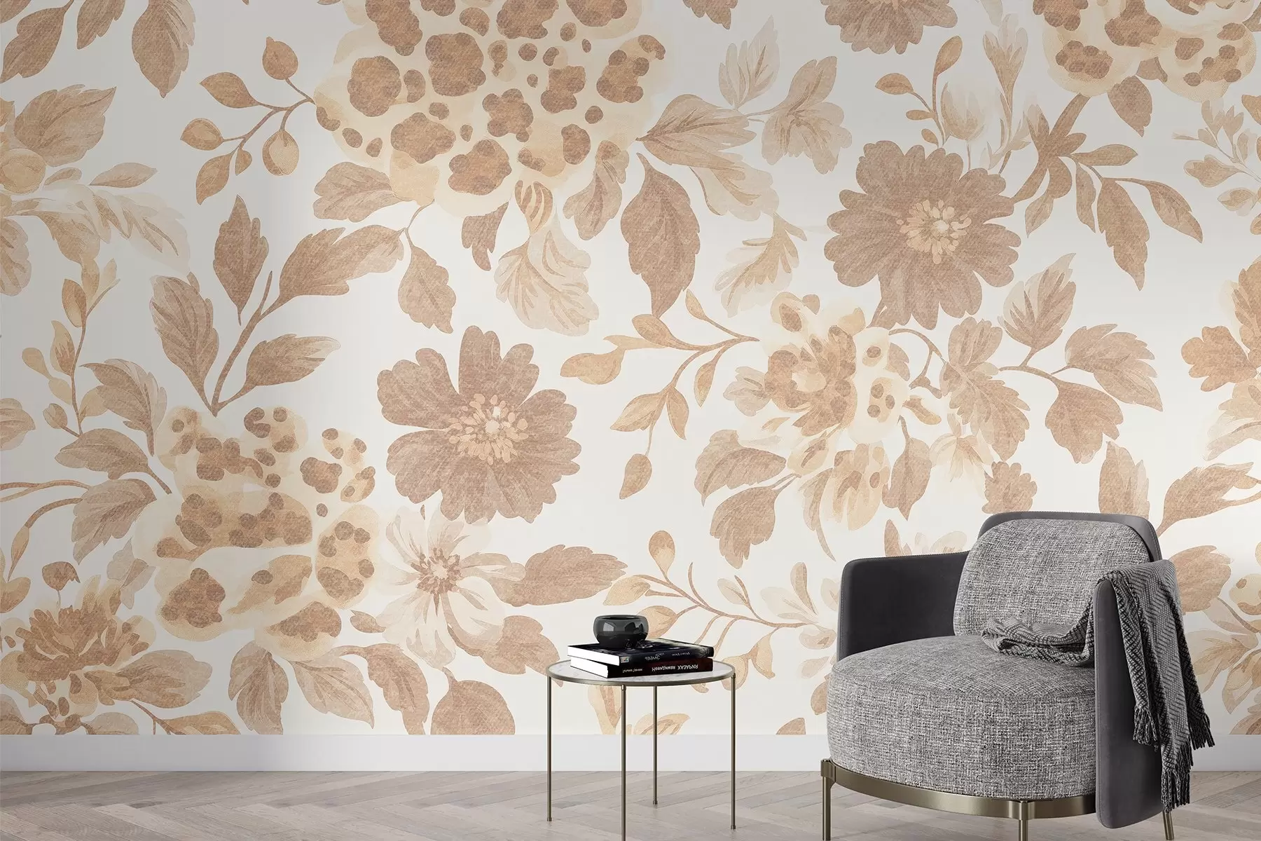 Papier peint Fleurs de style bohème avec imprimé léopard, couleur beige w04114