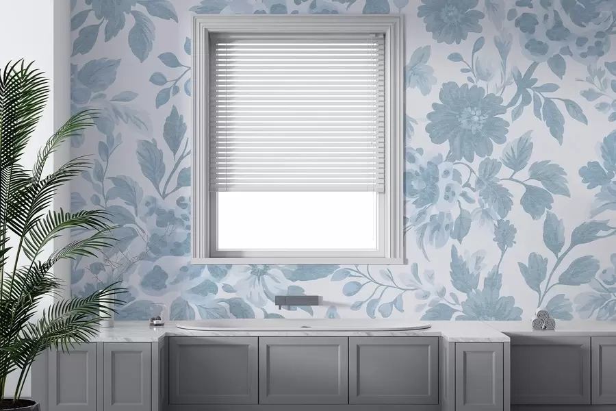 Papier peint Fleurs de style boho avec imprimé léopard, couleur bleue w04114v1