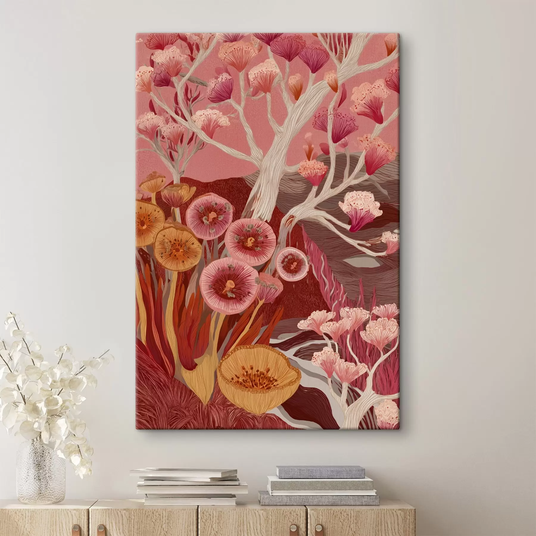 Tableau Fleurs vintage, art géométrique, dessin de style acrylique s44976