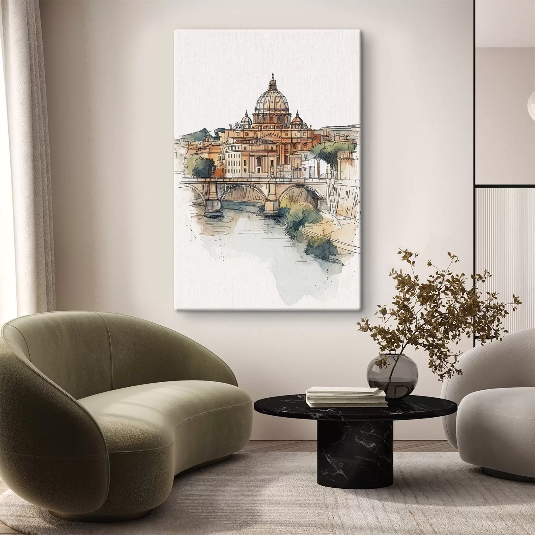 Tableau Aquarelle Rome, ville, dessin, architecture  s44983