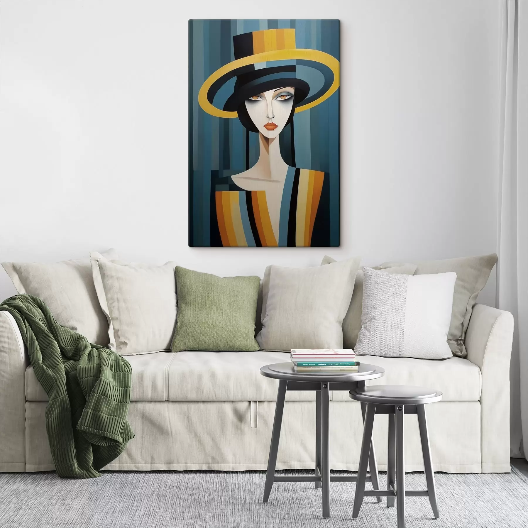Tableau Portrait abstrait d'une femme avec un chapeau s44990