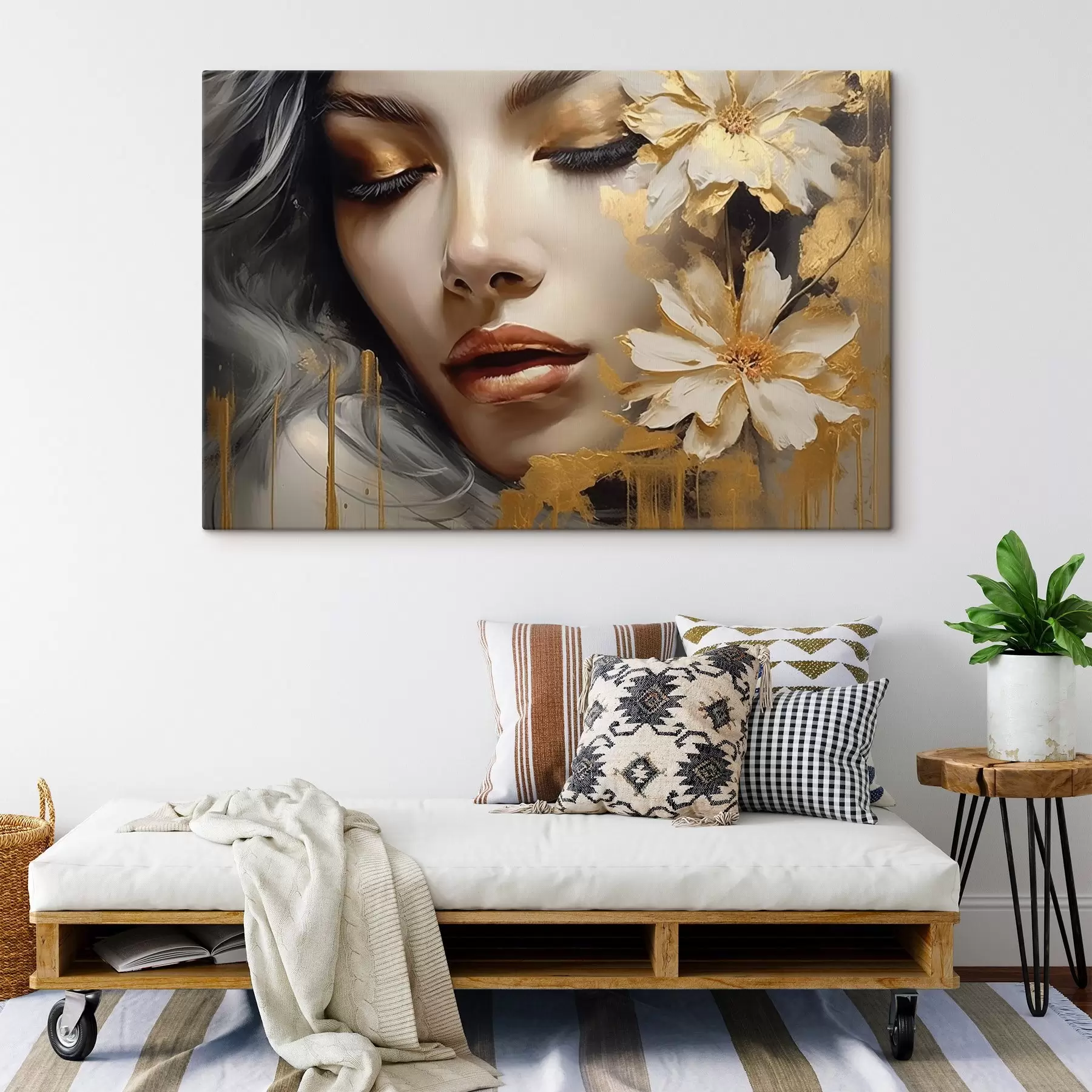 Tableau Portrait de femme avec des fleurs s45002