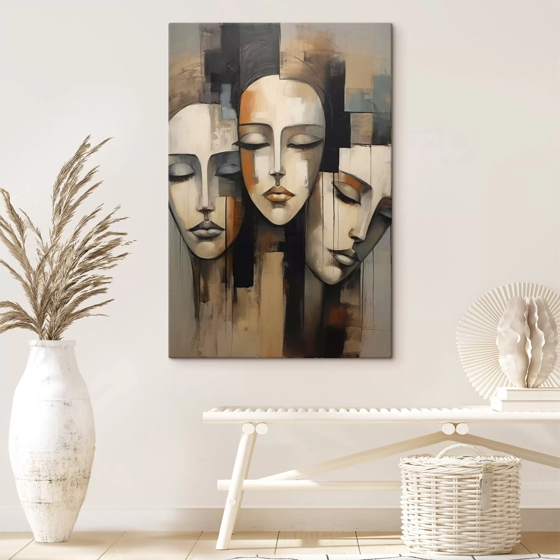 Tableau Trois visages féminins aux yeux fermés dans le style cubiste s45008