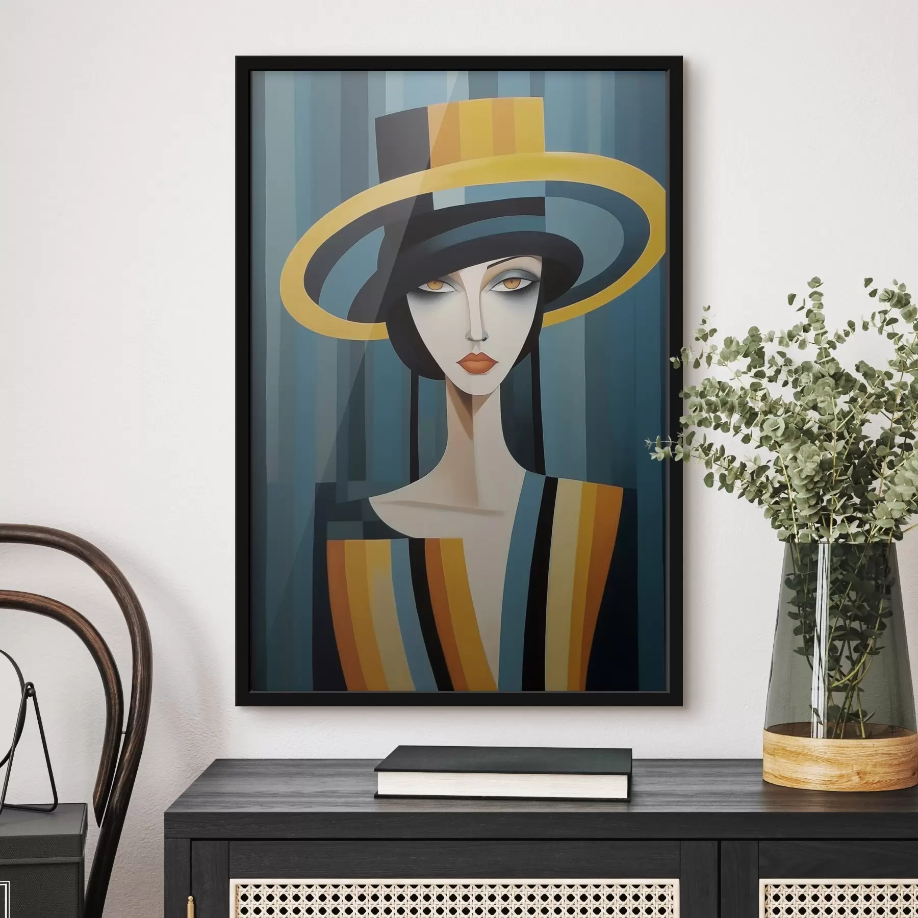Papier peint Portrait abstrait d'une femme avec un chapeau f44990