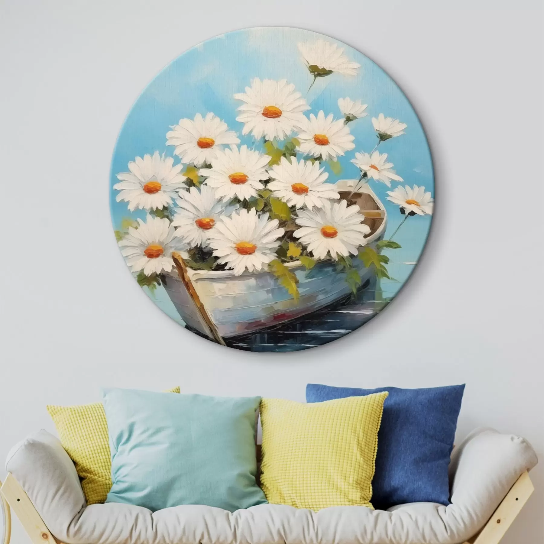 Tableau Marguerites dans un bateau sur l'eau r44987