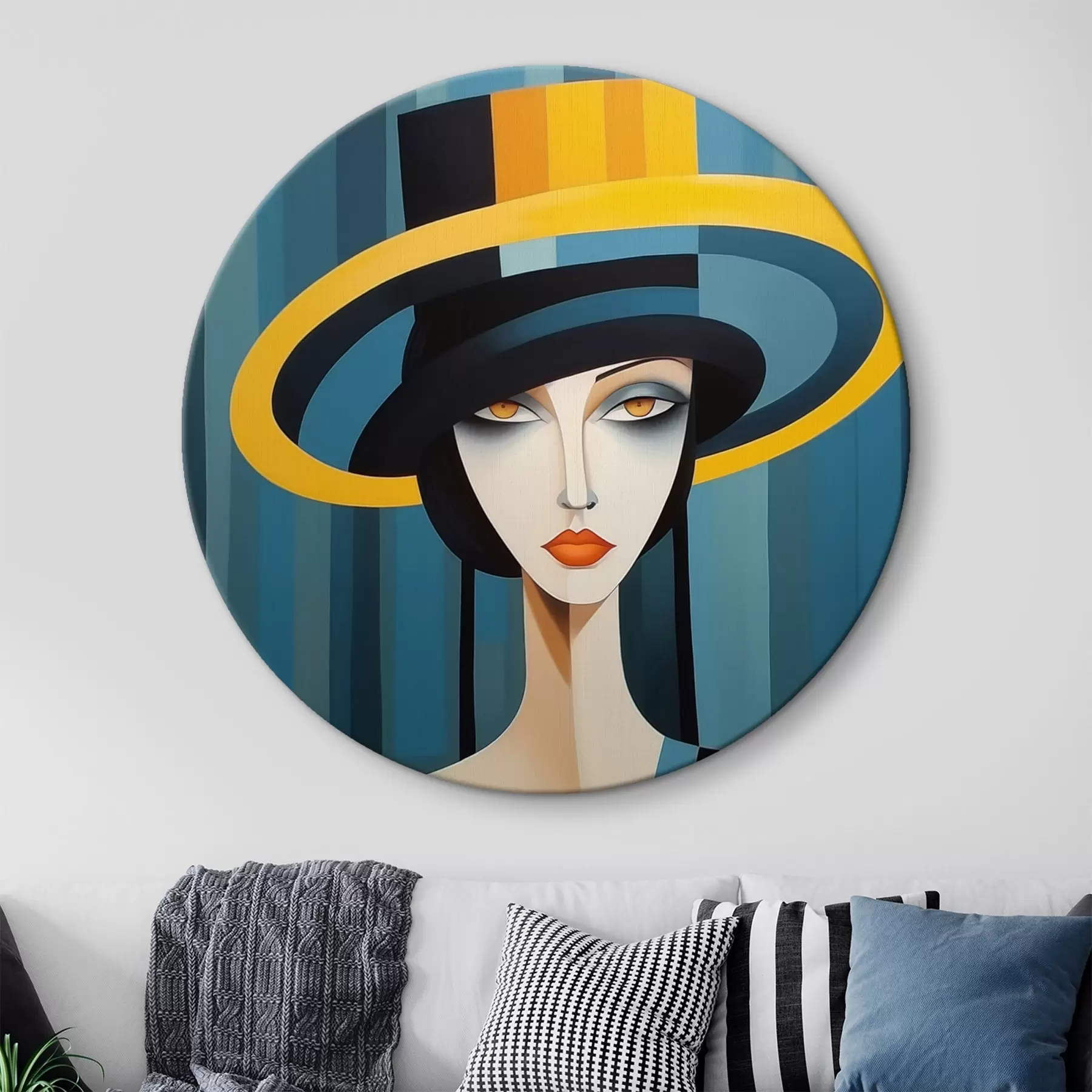 Tableau Portrait abstrait d'une femme avec un chapeau r44990