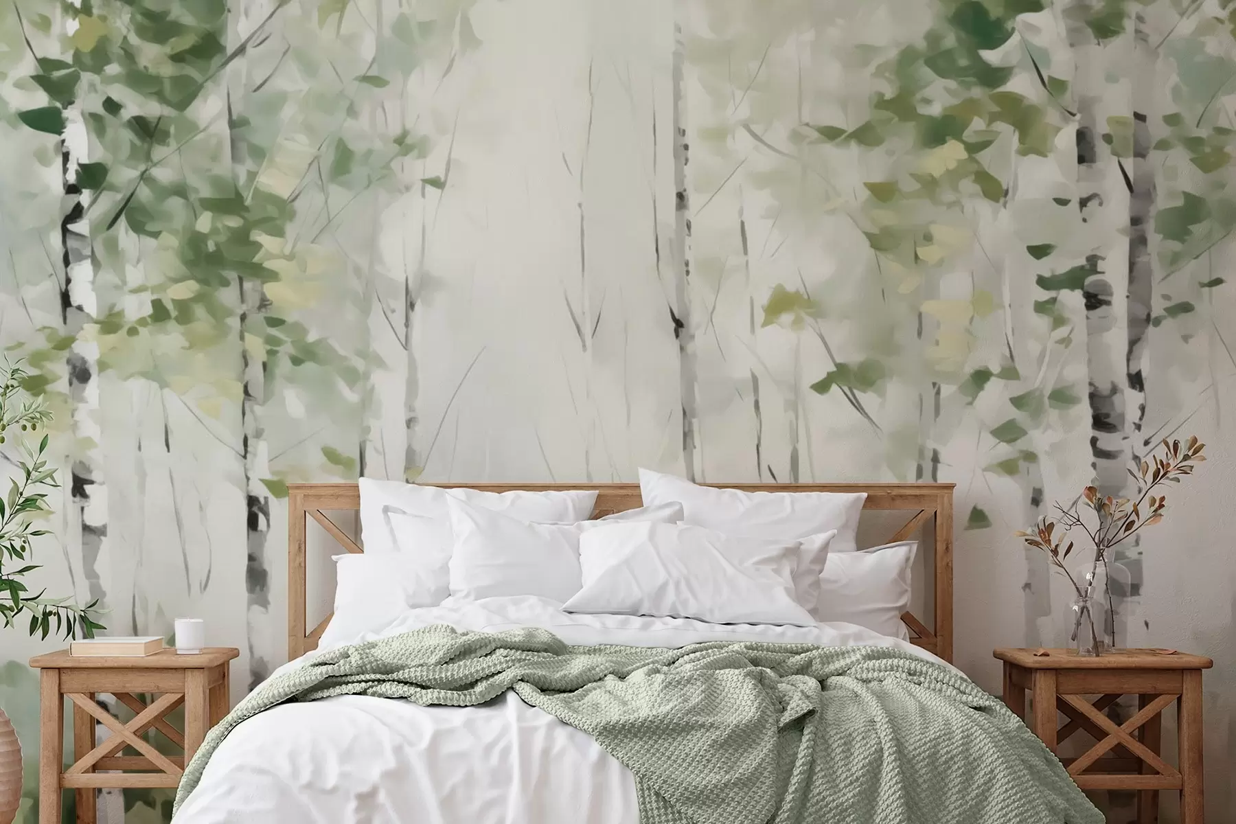 Papier peint Peinture imitation forêt de feuillus w04234