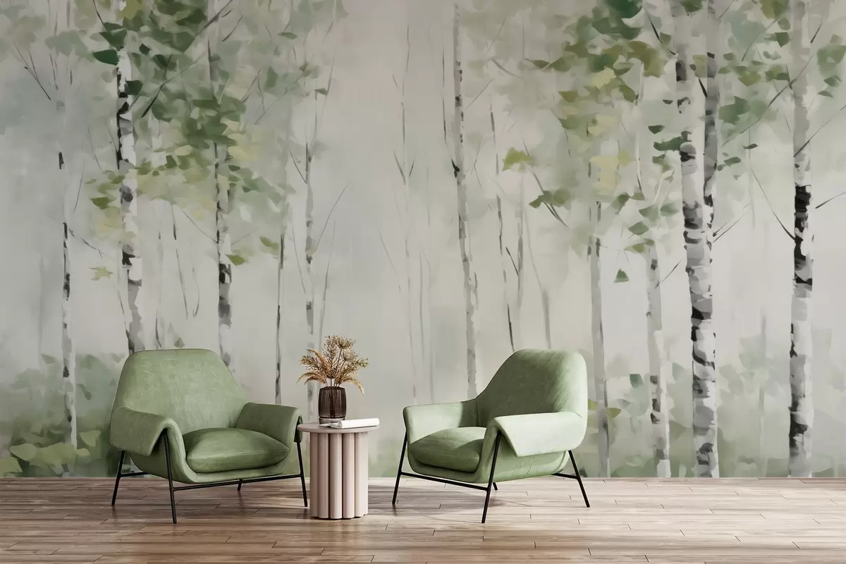 Papier peint Peinture imitation forêt de feuillus w04234