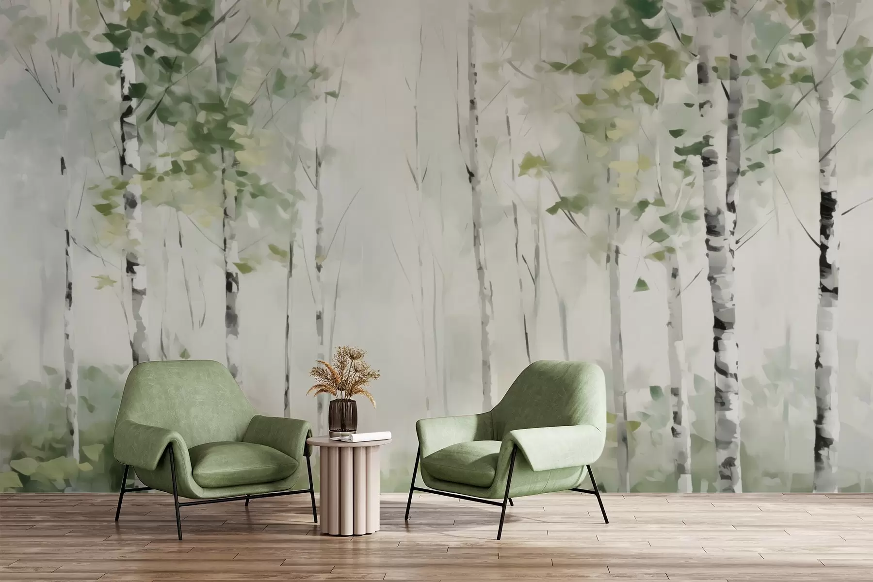 Papier peint Peinture imitation forêt de feuillus w04234