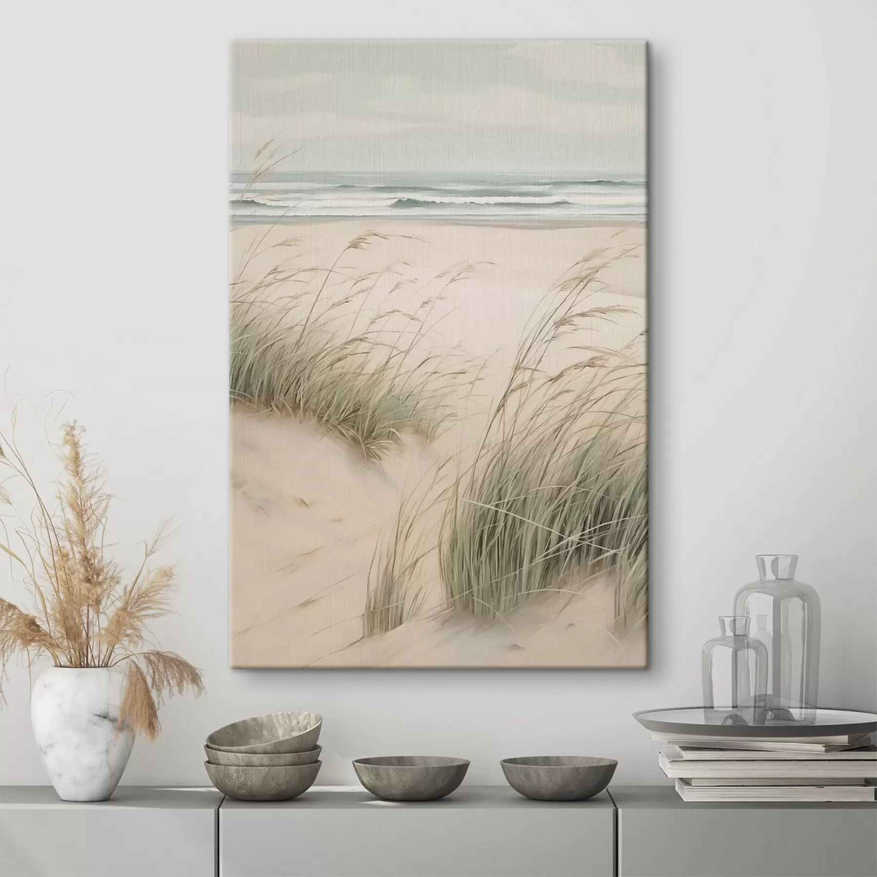 Tableau L'herbe dans le sable au bord de la mer s45019