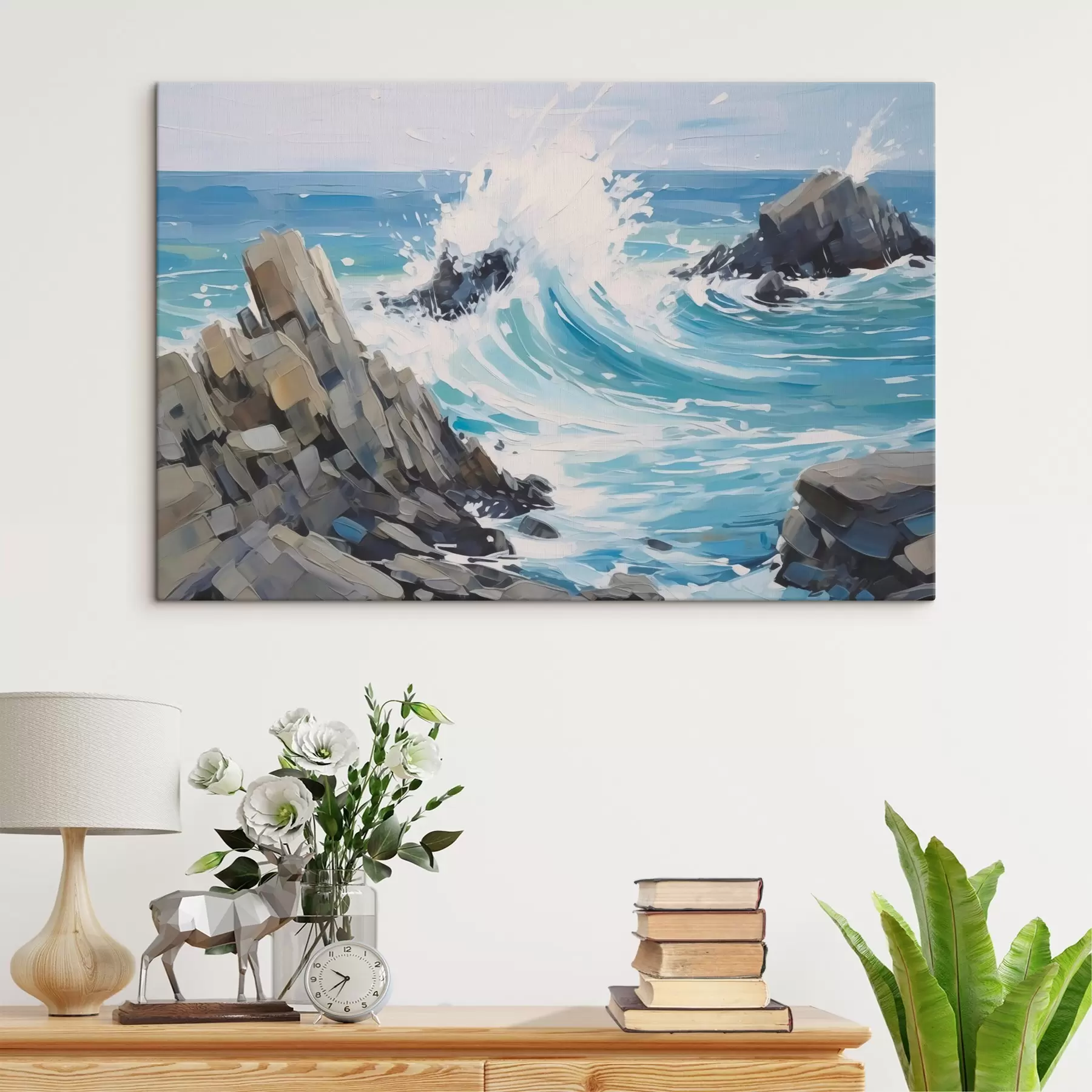 Tableau Vague sur un rivage rocheux s45021