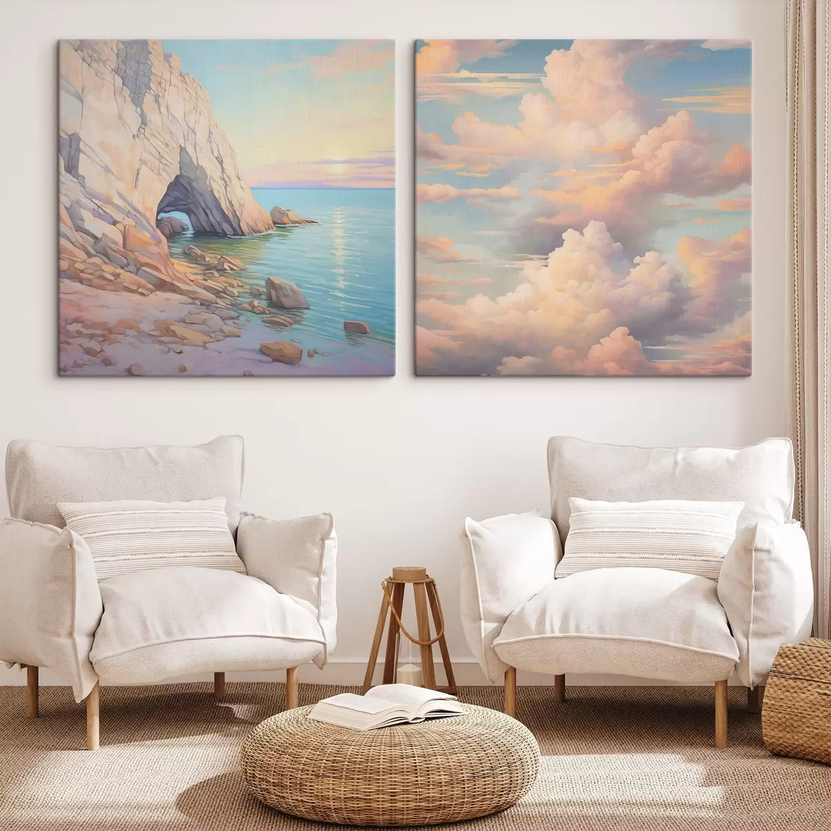 Tableau Vague sur un rivage rocheux et ciel avec nuages m00487