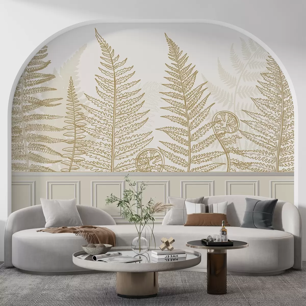 Papier peint feuilles, plantes, fougère, lumière, botanique, graphique w04239