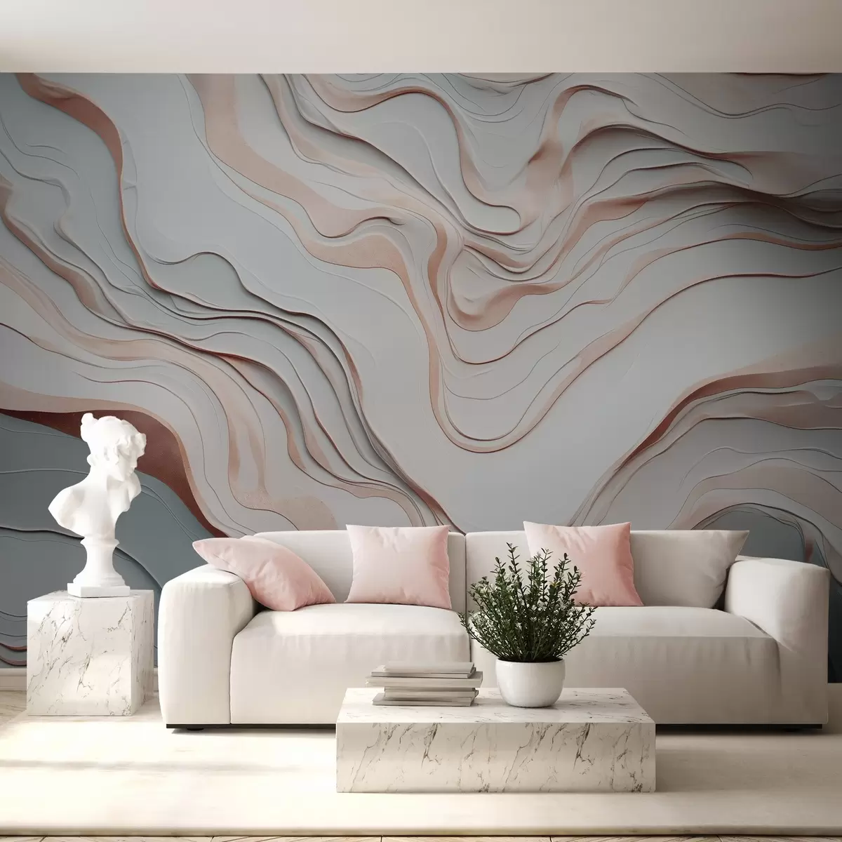 Papier peint couches, vagues, abstraction, rose, gris, formes douces, w04255v1