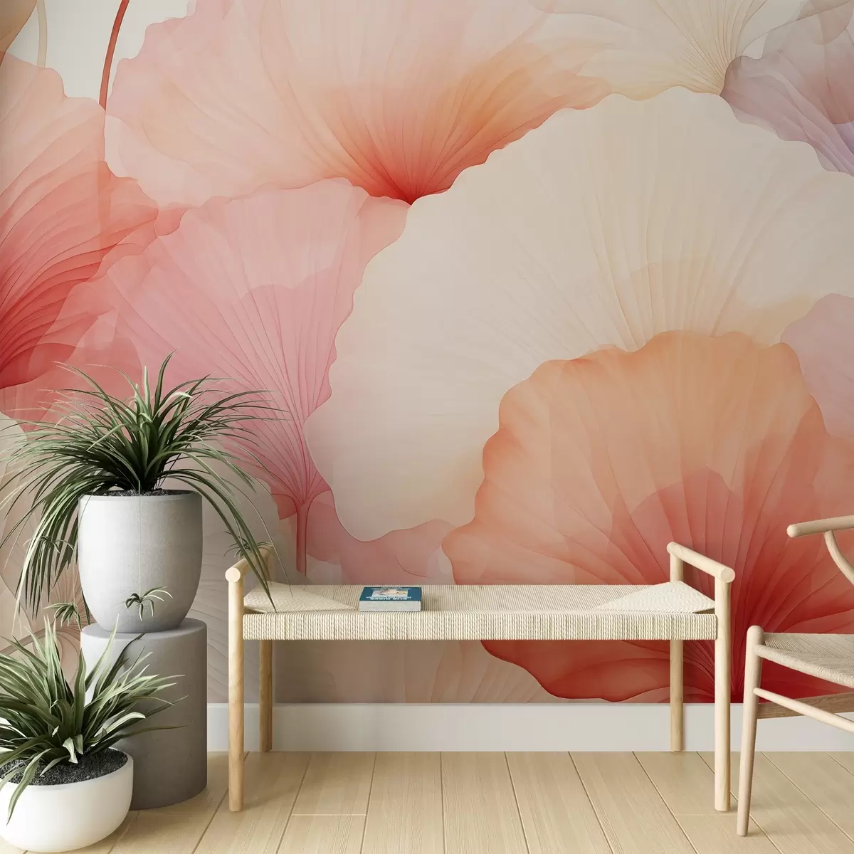Papier peint fleurs, pétales, rose, pastel, tendresse, légèreté w04256
