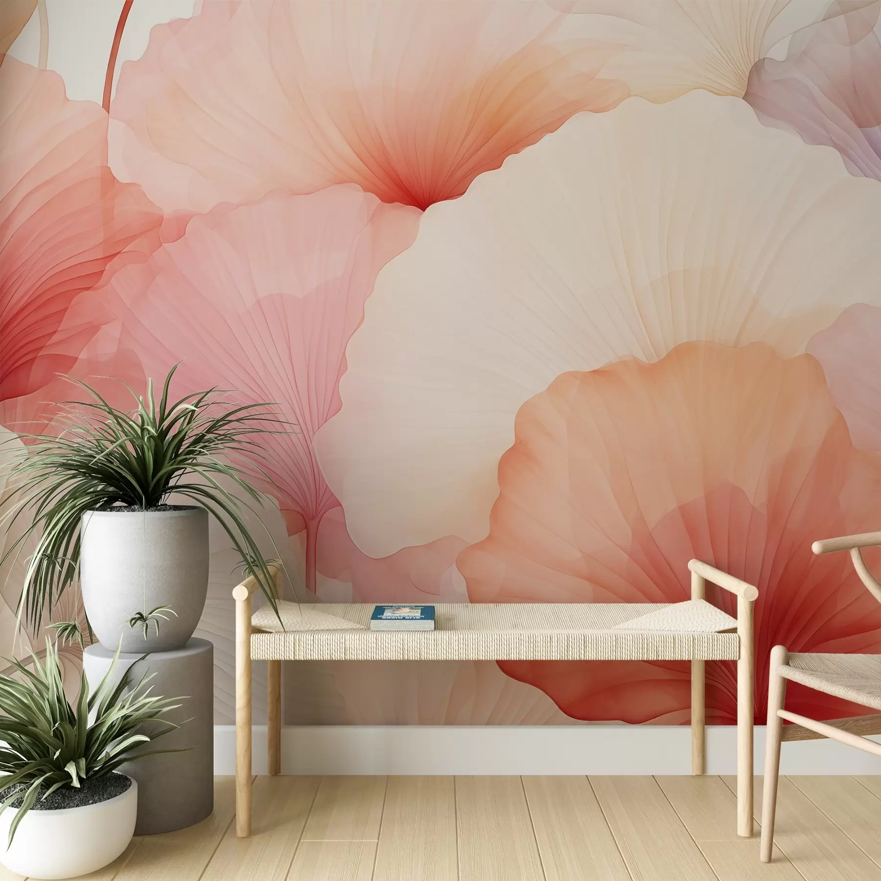 Papier peint fleurs, pétales, rose, pastel, tendresse, légèreté w04256