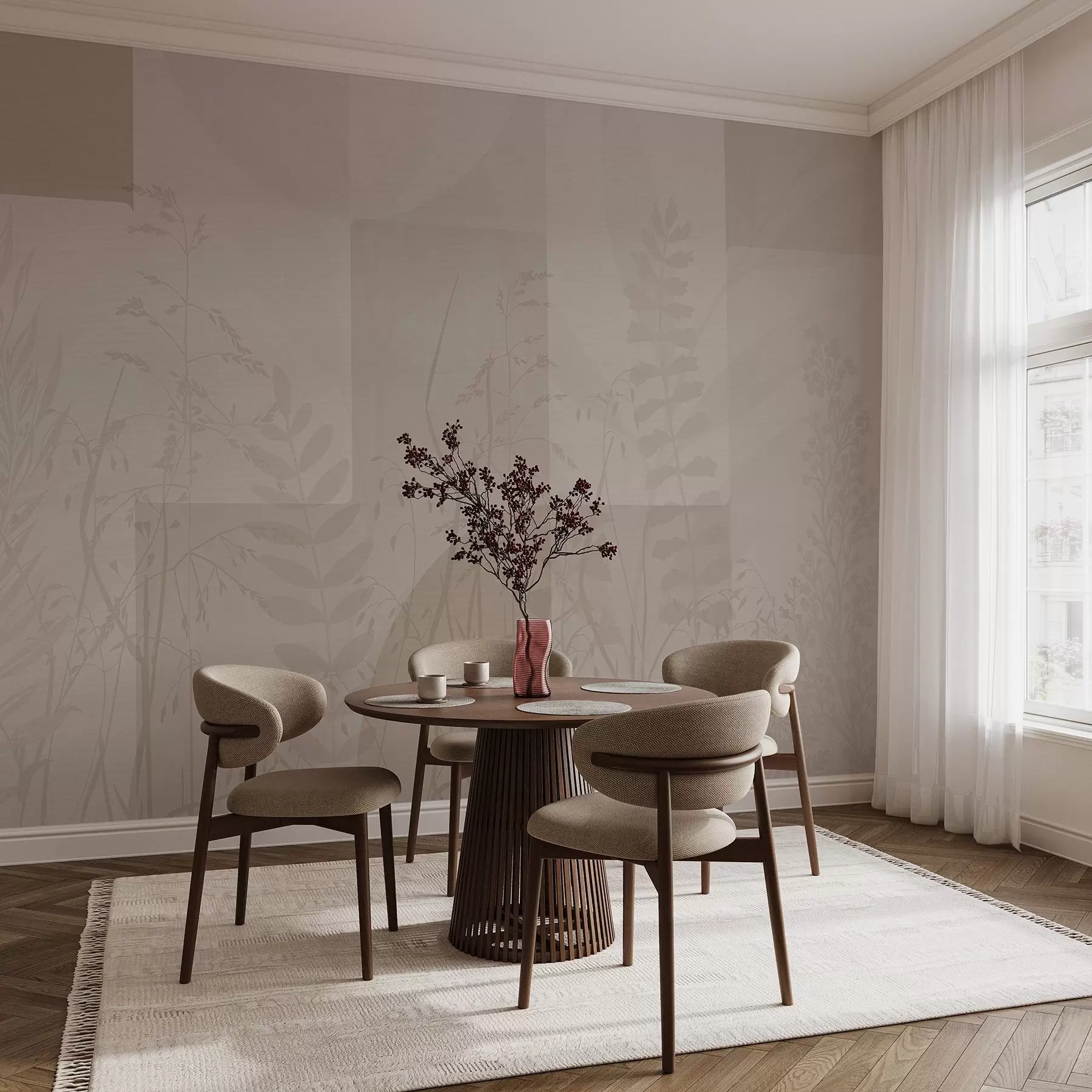 Papier peint Abstraction avec des plantes, géométrie w04240