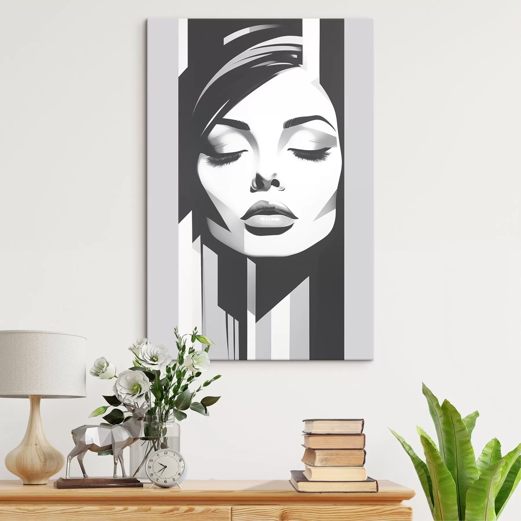 Tableau Visage noir et blanc aux yeux fermés s45075