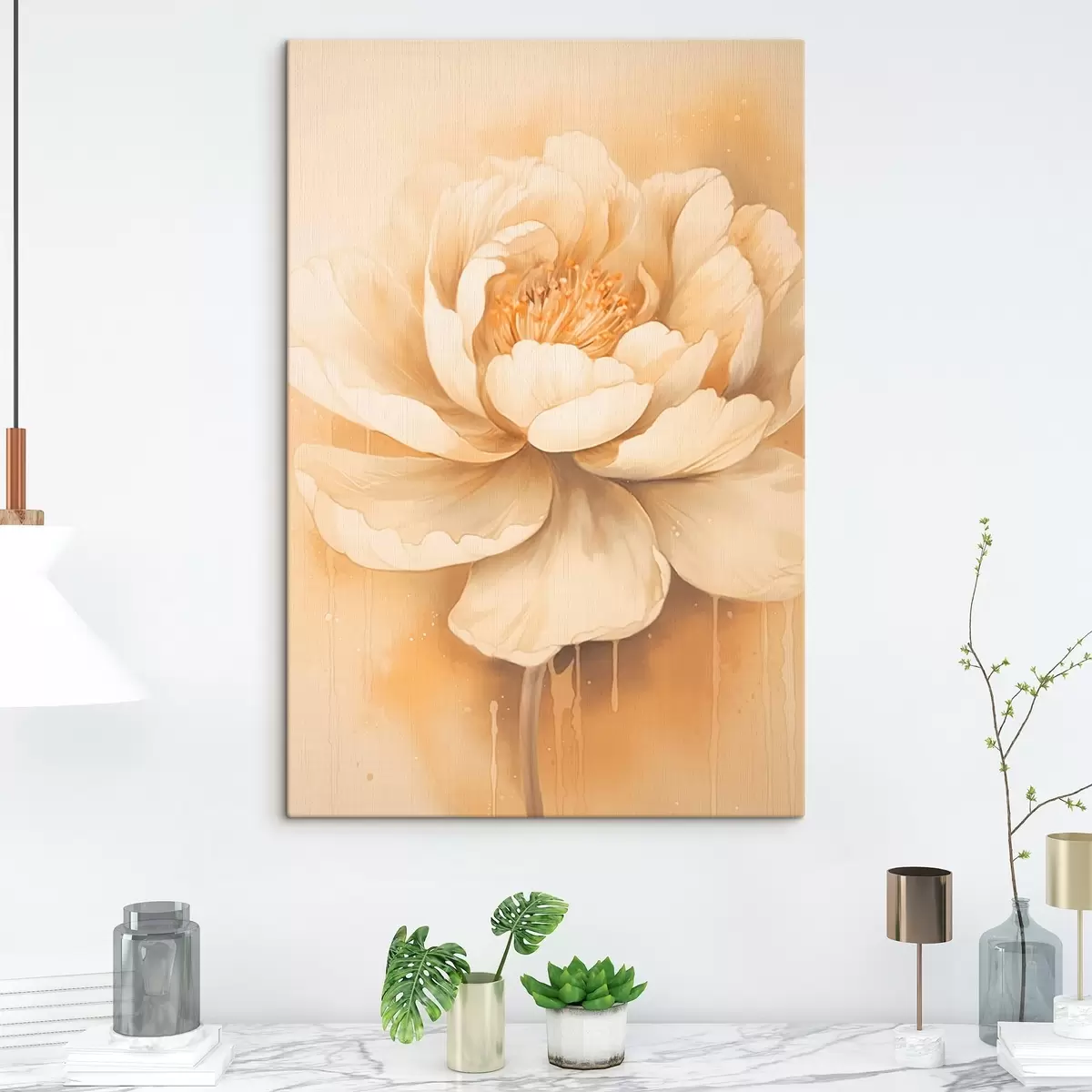 Tableau Grande fleur beige s45081