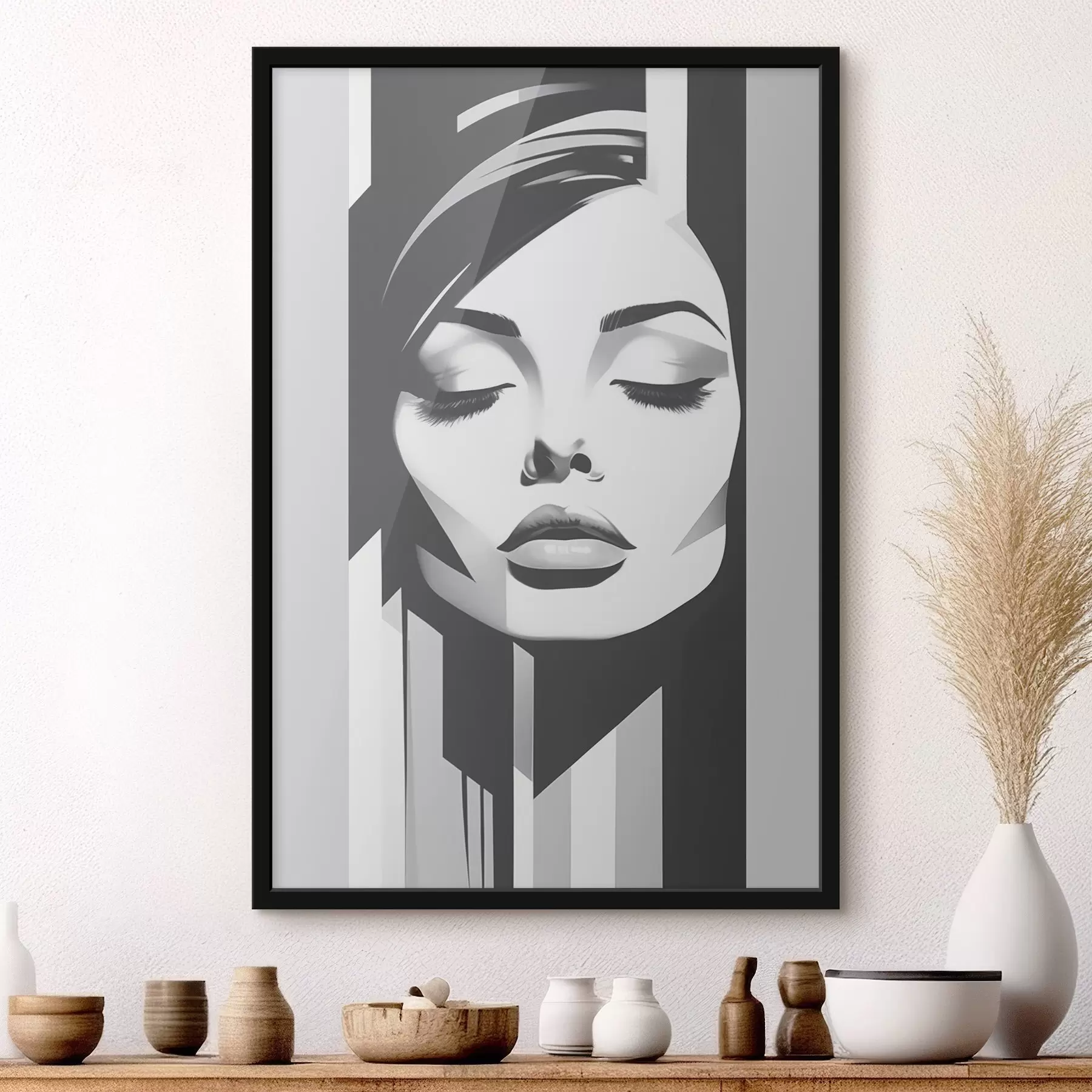 Papier peint Visage noir et blanc aux yeux fermés f45075