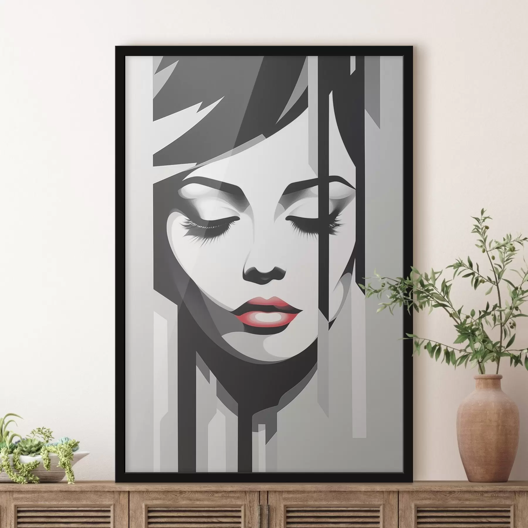 Papier peint Visage noir et blanc aux yeux fermés f45076