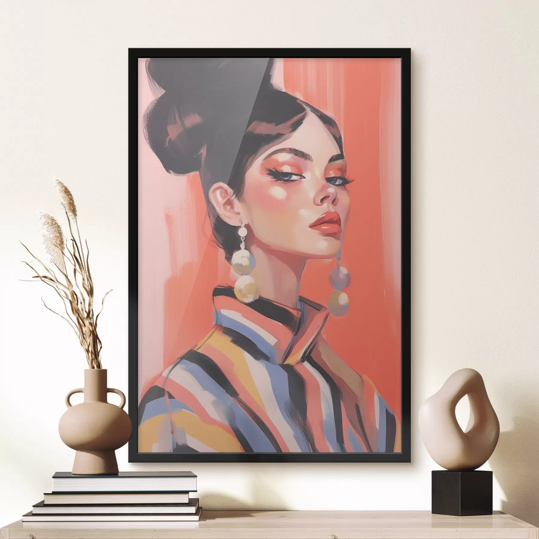 Papier peint Portrait d'une femme en chemise rayée f45079