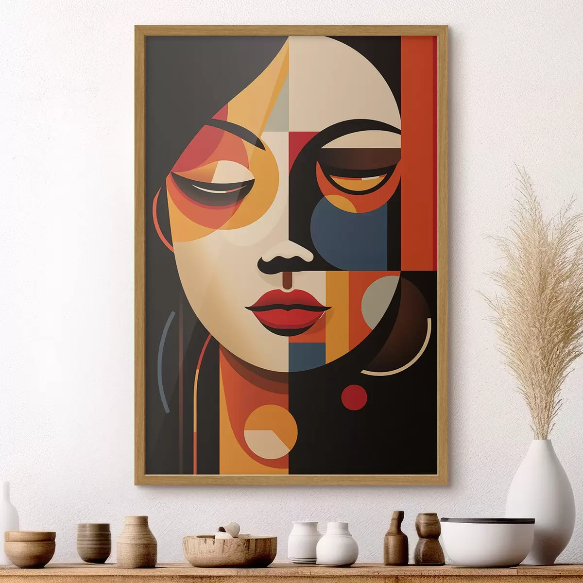 Poster Visage féminin géométrique dans des couleurs chaudes f45087