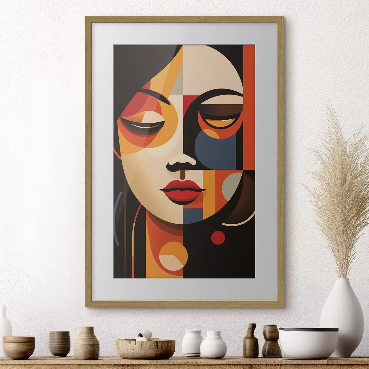 Poster Visage féminin géométrique dans des couleurs chaudes f45087