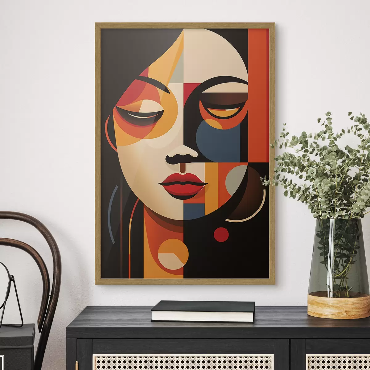 Poster Visage féminin géométrique dans des couleurs chaudes f45087