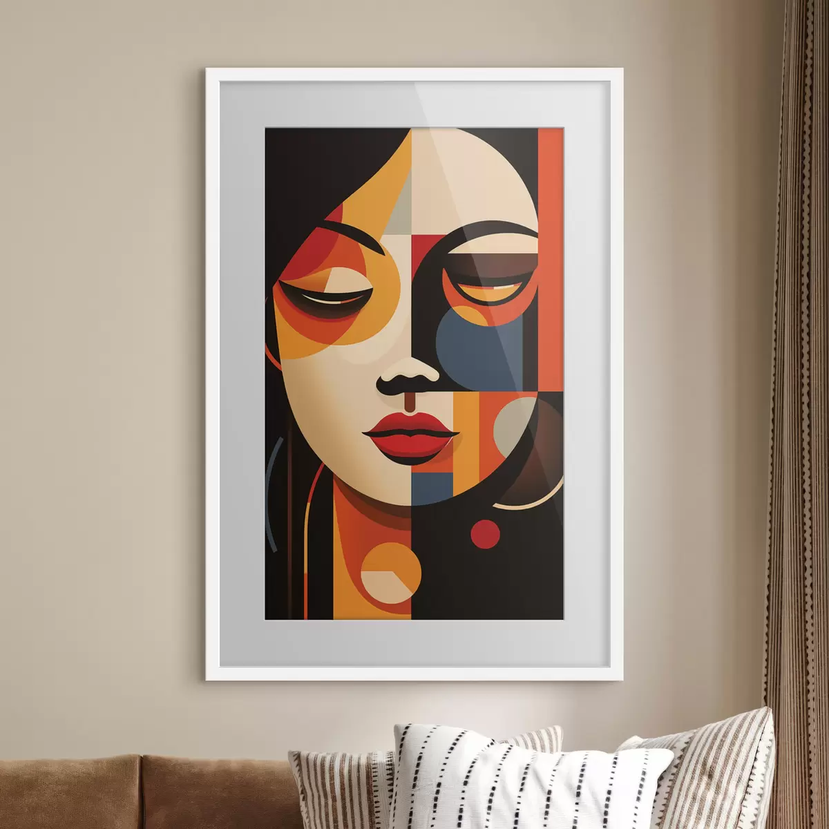 Poster Visage féminin géométrique dans des couleurs chaudes f45087