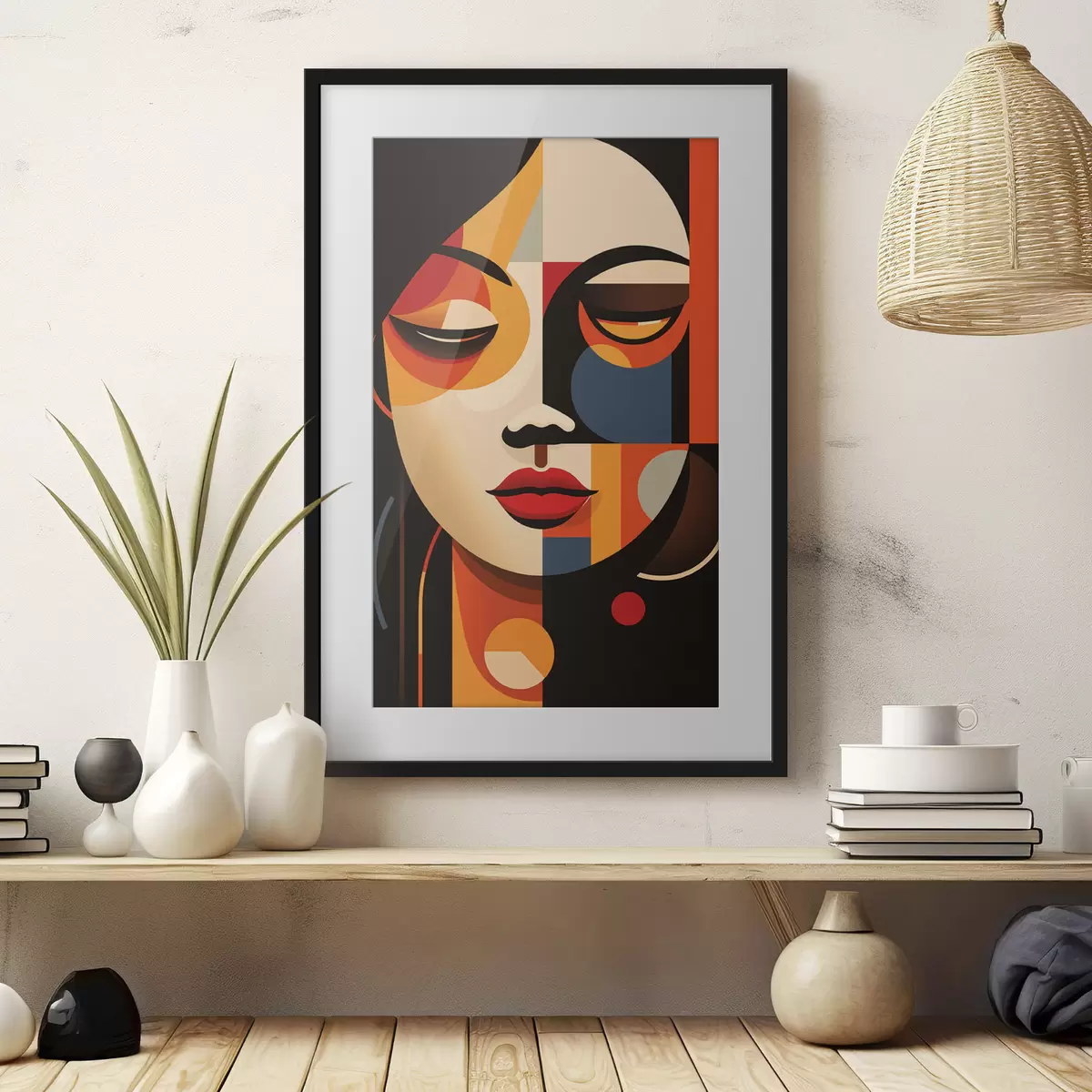 Poster Visage féminin géométrique dans des couleurs chaudes f45087