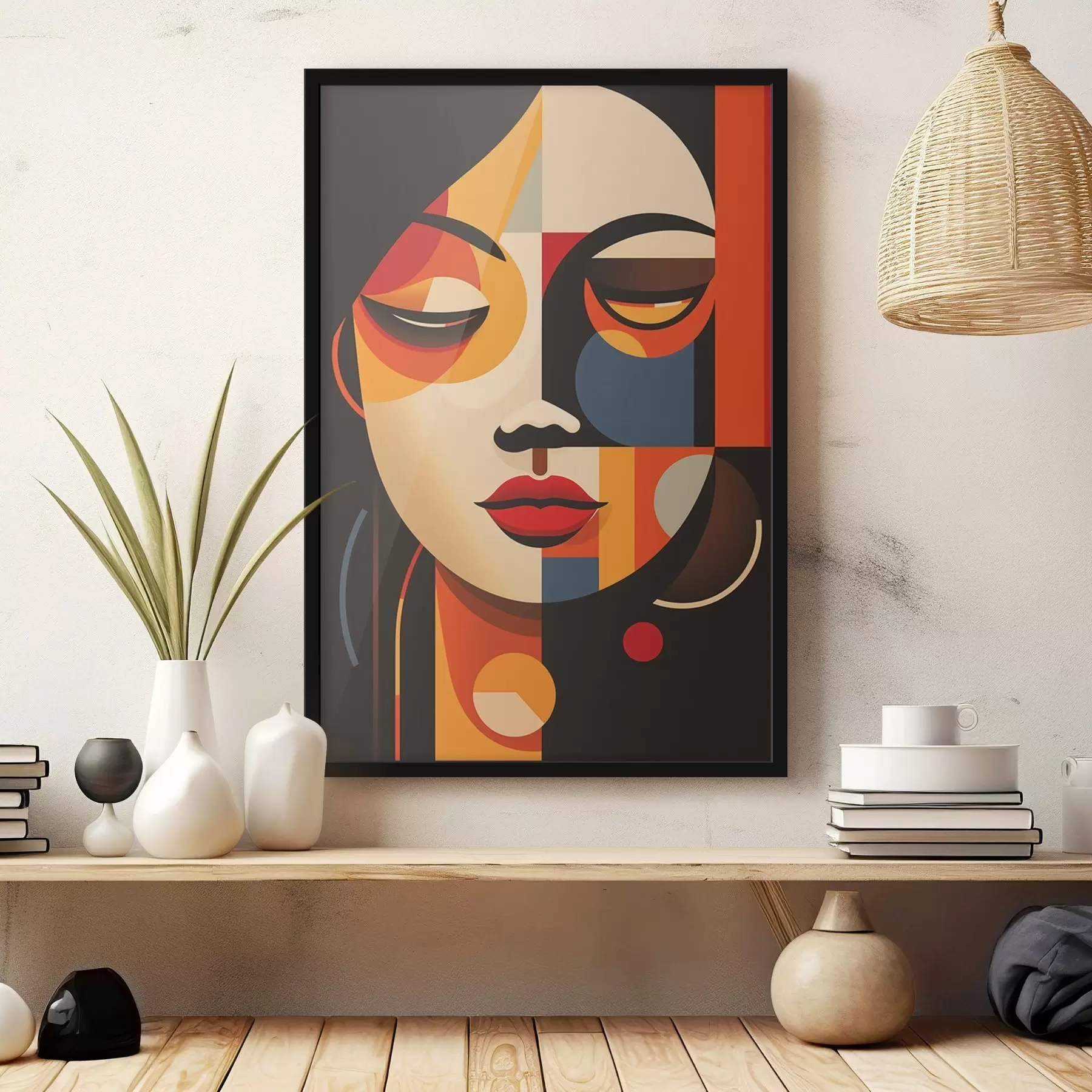 Papier peint Visage féminin géométrique dans des couleurs chaudes f45087
