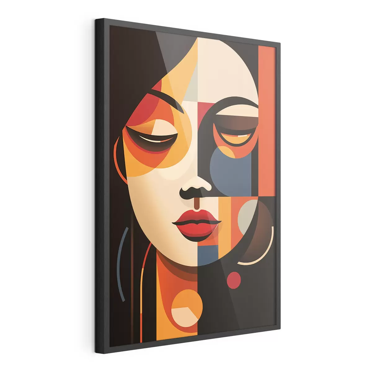 Poster Visage féminin géométrique dans des couleurs chaudes f45087