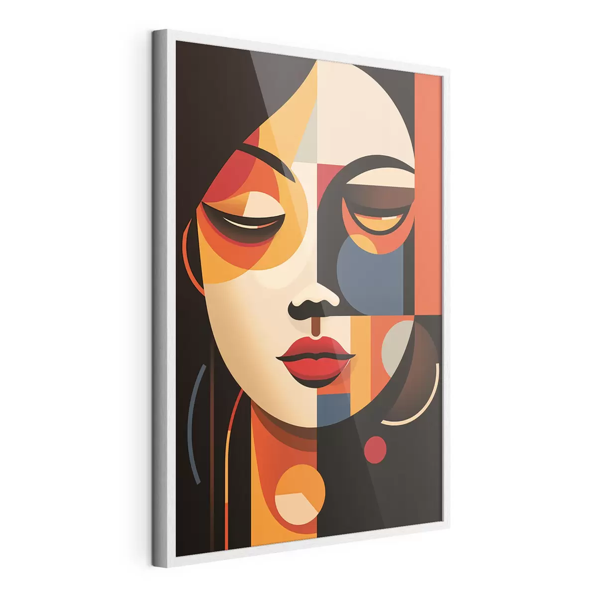 Poster Visage féminin géométrique dans des couleurs chaudes f45087