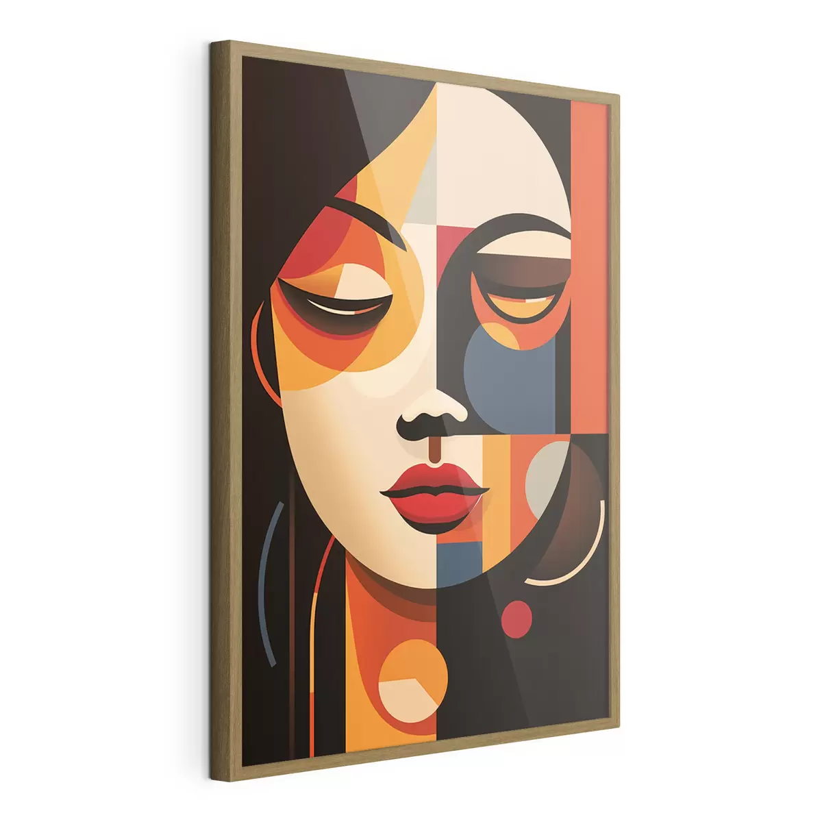 Poster Visage féminin géométrique dans des couleurs chaudes f45087
