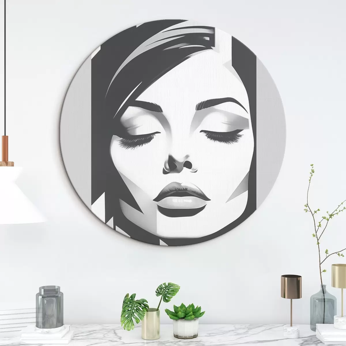 Tableaux rondes Visage noir et blanc aux yeux fermés r45075