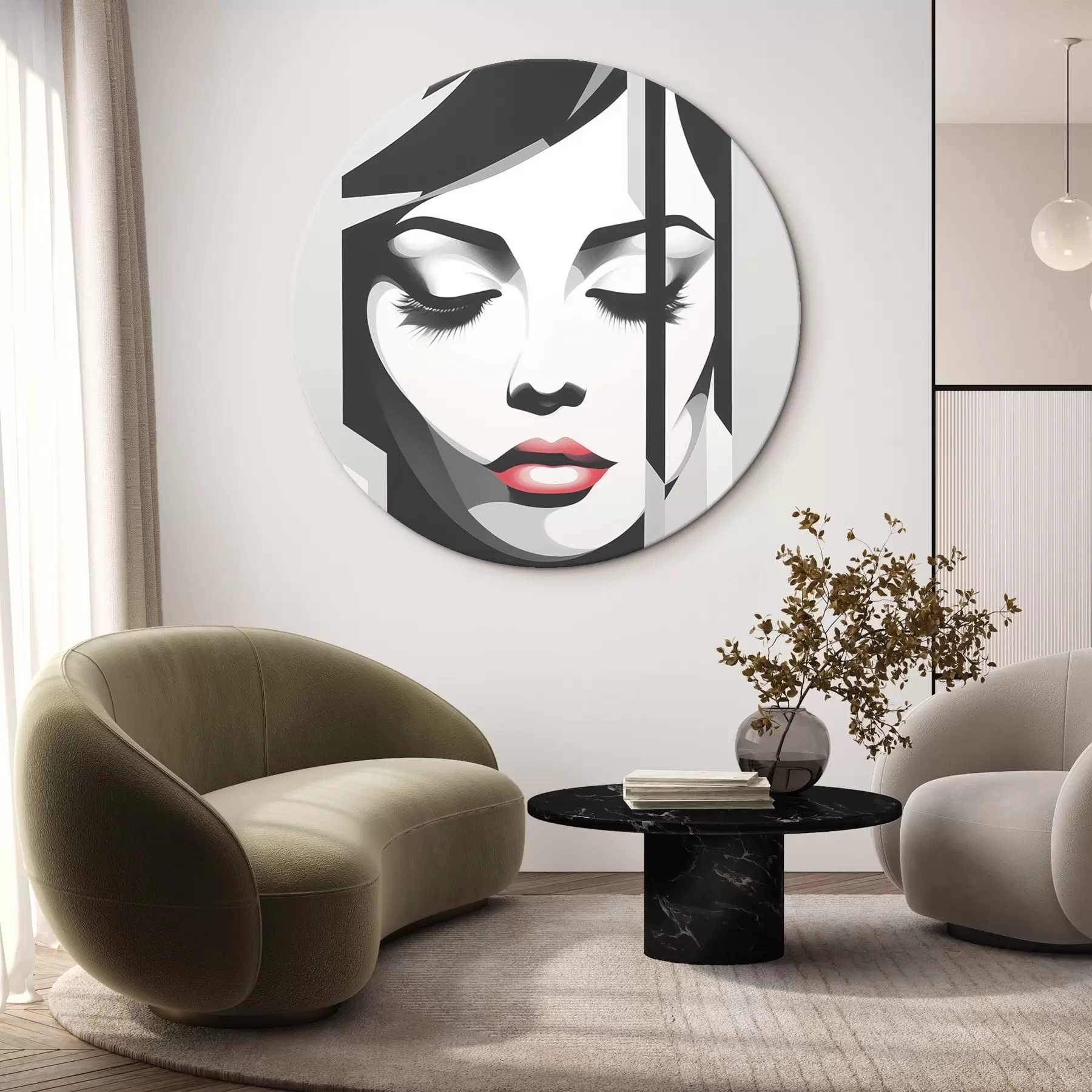 Tableau Visage noir et blanc aux yeux fermés r45076