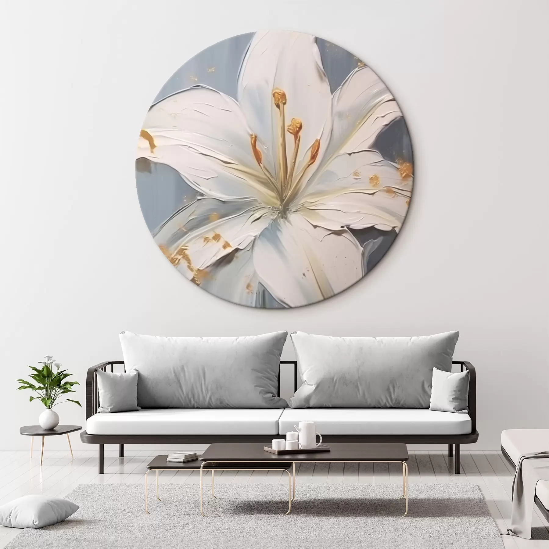 Tableau Lys blanc avec accents jaunes sur fond bleu r45078