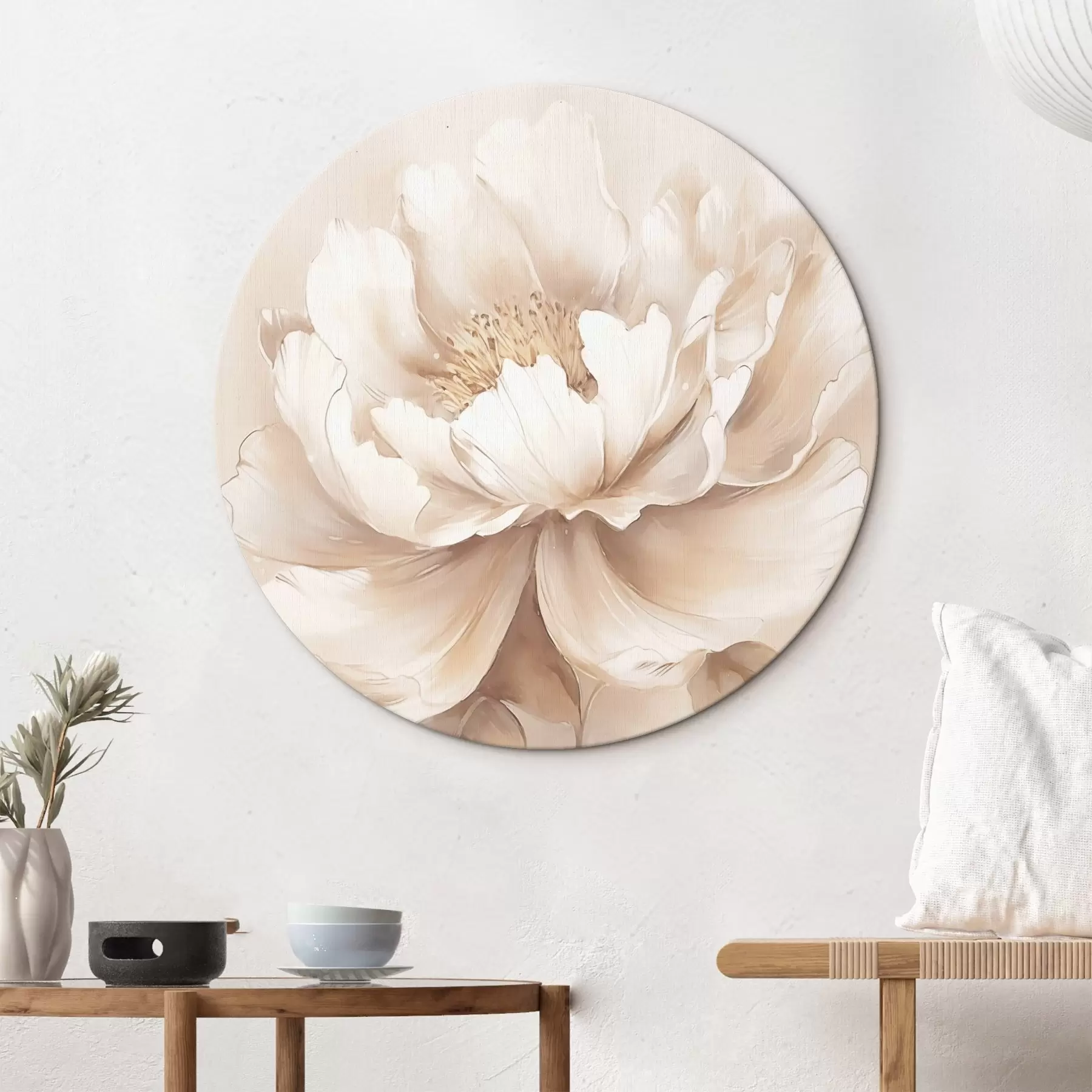 Tableau Fleur beige avec feuilles r45082