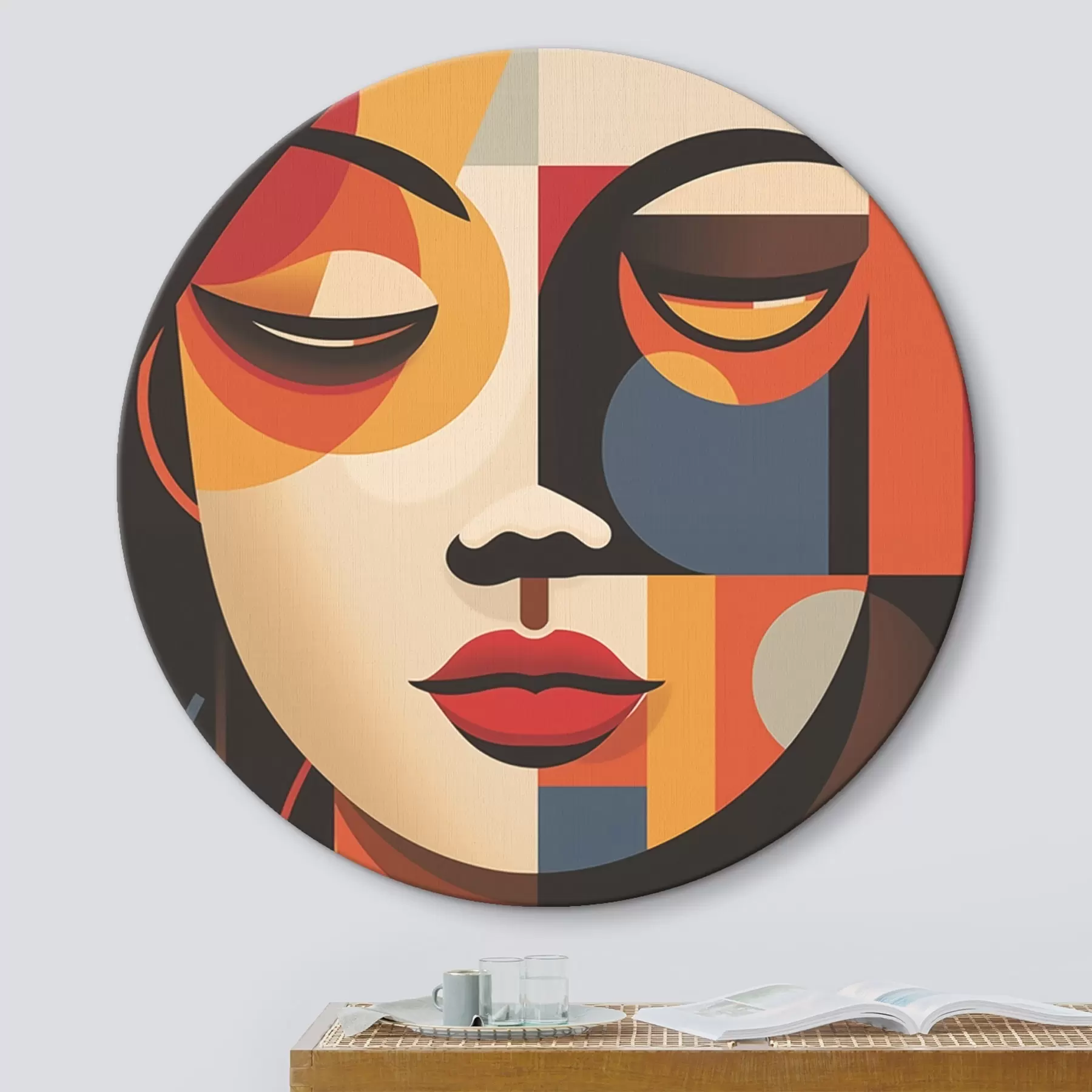 Tableau Visage féminin géométrique dans des couleurs chaudes r45087
