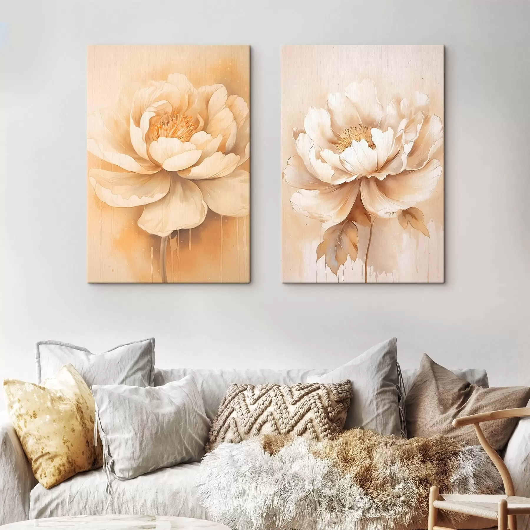 Tableau Fleurs beiges m00499