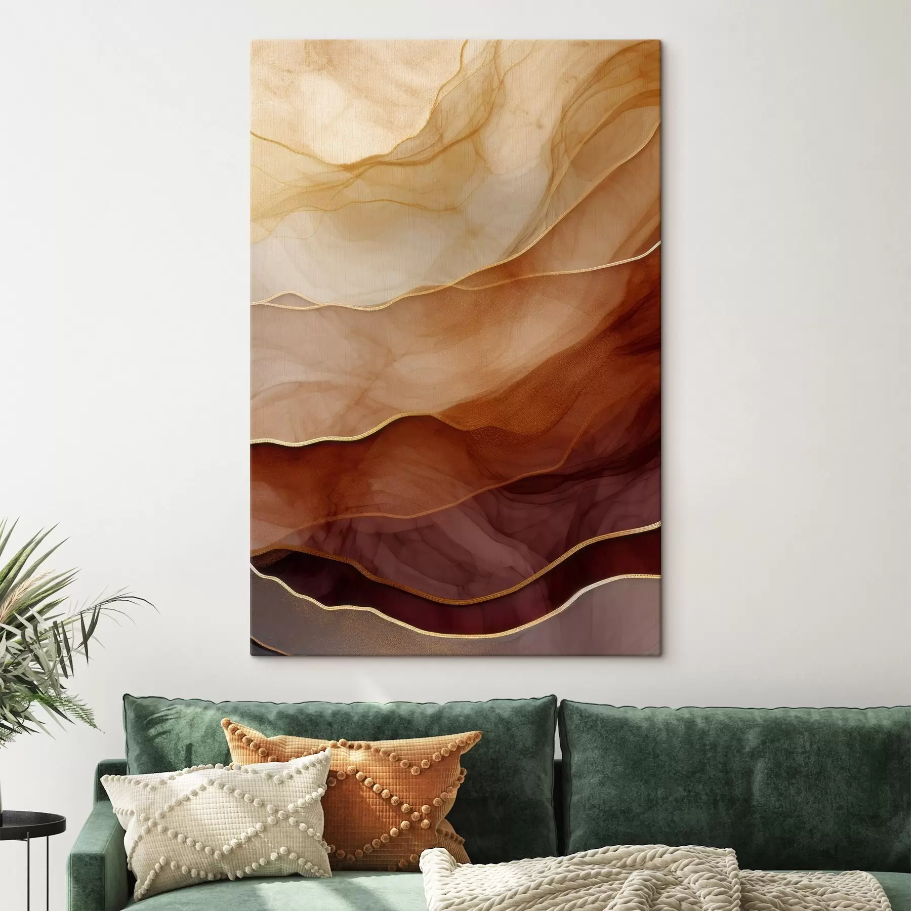Tableau fluide, sable, couches, minimal, lignes douces, tons chauds, naturel, mouvement s45090